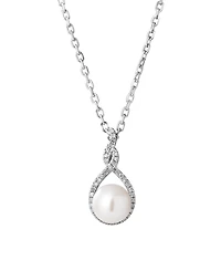 Macy's Freshwater Pearl (7mm) Diamond (1/10 ct. t.w.) Pendant Necklace in Sterling Silver