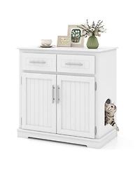 Gymax Cat Litter Box Enclosure w/ 2 Drawers Double Doors Anti-Toppling Devices
