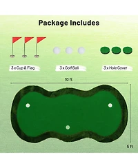 Skonyon 5 x 10 Feet Golf Practice Putting Green Mat with 3 Holes and Golf Balls for Home Office Backyard