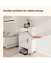 Casainc Robot Vacuum Stand Cabinet with Wheels, Storage Rack with Doors and Drawers, Side Table for Home or Office