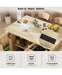 Casainc 53.2" 3D Woven Checkerboard Kitchen Island with Drop Leaf, Rolling Cart, Power Outlet, 3 Drawers and 2 Cabinets