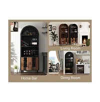 Casainc 71" Farmhouse Arched Wine Bar Cabinet with Wine Rack, Glass Holder, Whiskey Station for Living & Dining Rooms