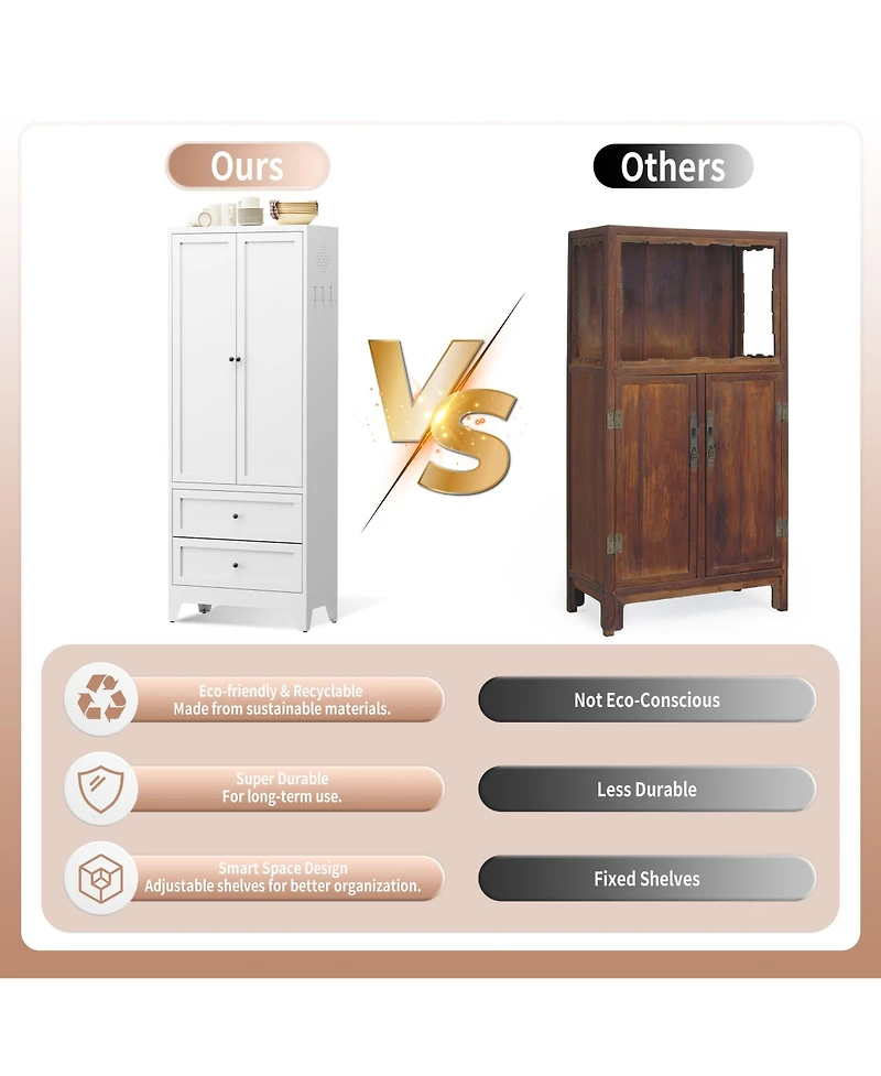 Casainc 72" Pantry Cabinet with 2 Drawers, Freestanding Storage with Adjustable Shelves for Kitchen, Pantry, Dining