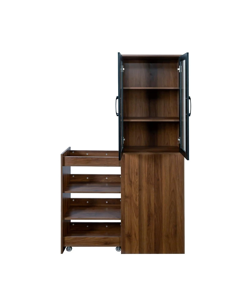 "Casainc 70.87" Display Cabinet with 4 Pull-Out Shelves & Glass Doors – Modern Multi-Tier Pantry Storage for Home