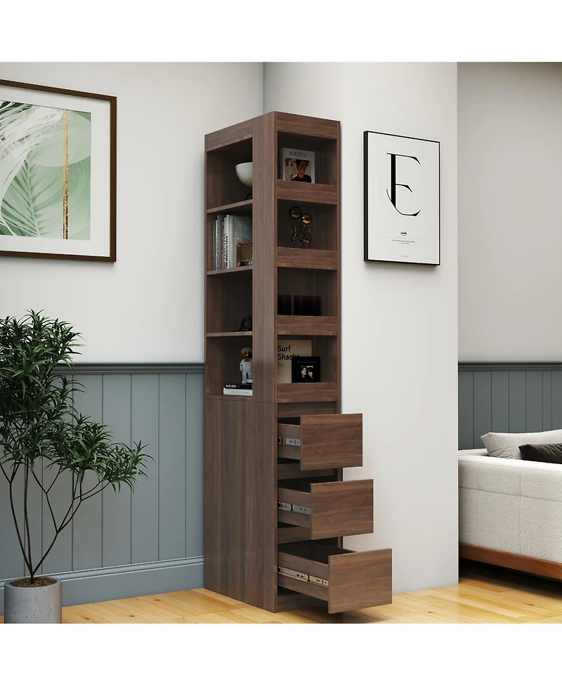 Casainc 70.87" H Display Storage Cabinet with 4-Tier Shelves, 3 Side Drawers, and 4 Small Shelves for Home