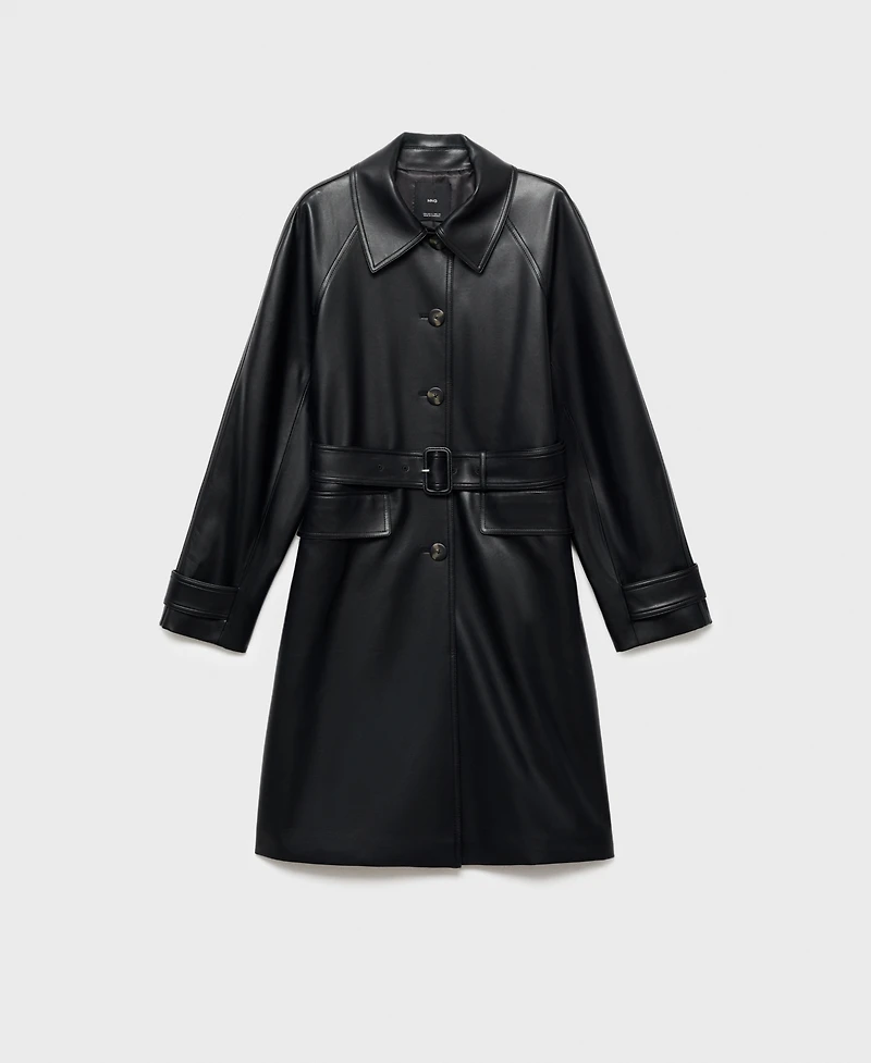 Mango Women's Long Leather-Effect Belted Trench Coat