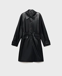 Mango Women's Long Leather-Effect Belted Trench Coat