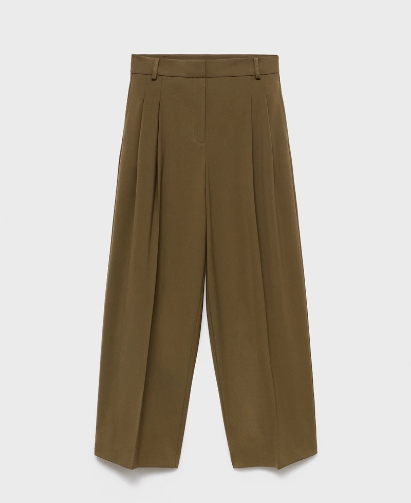 Mango Women's Wide-Leg Mid-Rise Pleated Pants