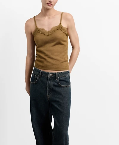 Mango Women's Wool-Blend Lace Top