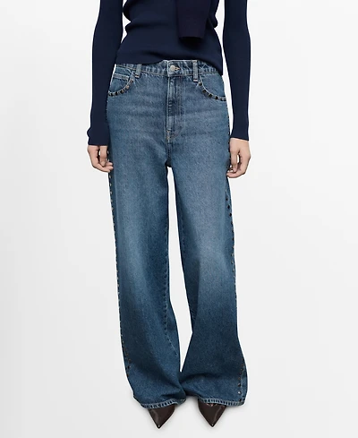 Mango Women's Wide-Leg Studded Jeans