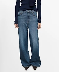 Mango Women's Wide-Leg Studded Jeans