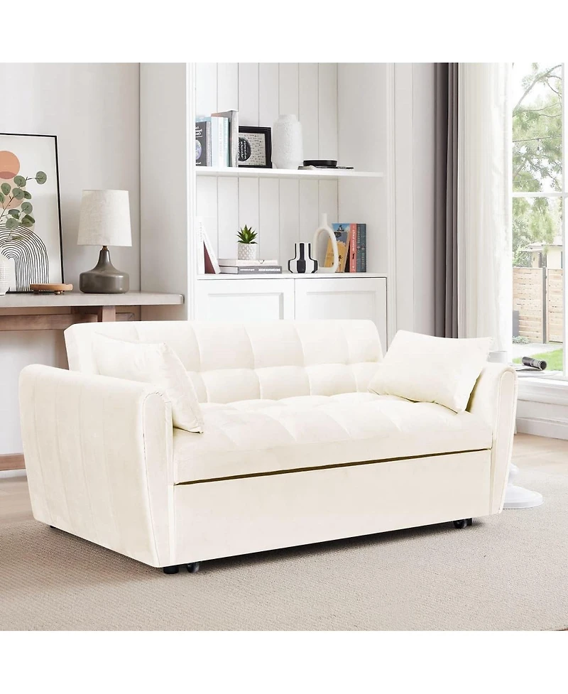 Maison Boucle 65" Velvet Pull Out Loveseat Sleeper, 3-in-1 Sofa Bed with Adjustable Backrest Storage Pocket & Pillows for Small Spaces