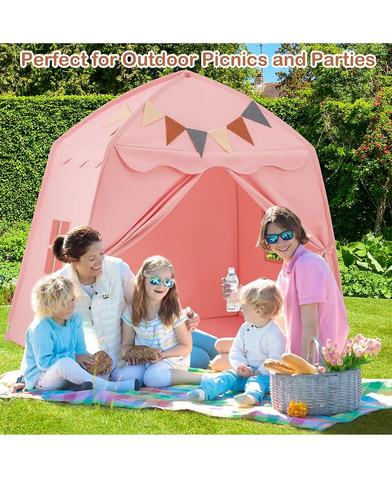 Skonyon Kids Play Tent Bed Tent with String Lights Extra Large Playhouse Tent-Pink
