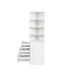 sumyeg 70.87" H Display Storage Cabinet with 4-Tier Shelves and 3 Side Drawers, Modern Wooden Tall Bookshelf for Home
