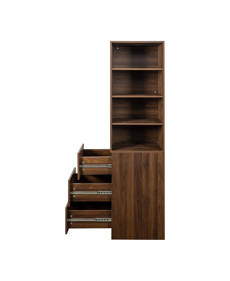 Casainc 70.87" H Display Storage Cabinet with 4-Tier Shelves and 3 Side Drawers, Modern Wooden Tall Bookshelf for Home