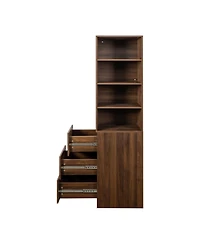 Casainc 70.87" H Display Storage Cabinet with 4-Tier Shelves and 3 Side Drawers, Modern Wooden Tall Bookshelf for Home