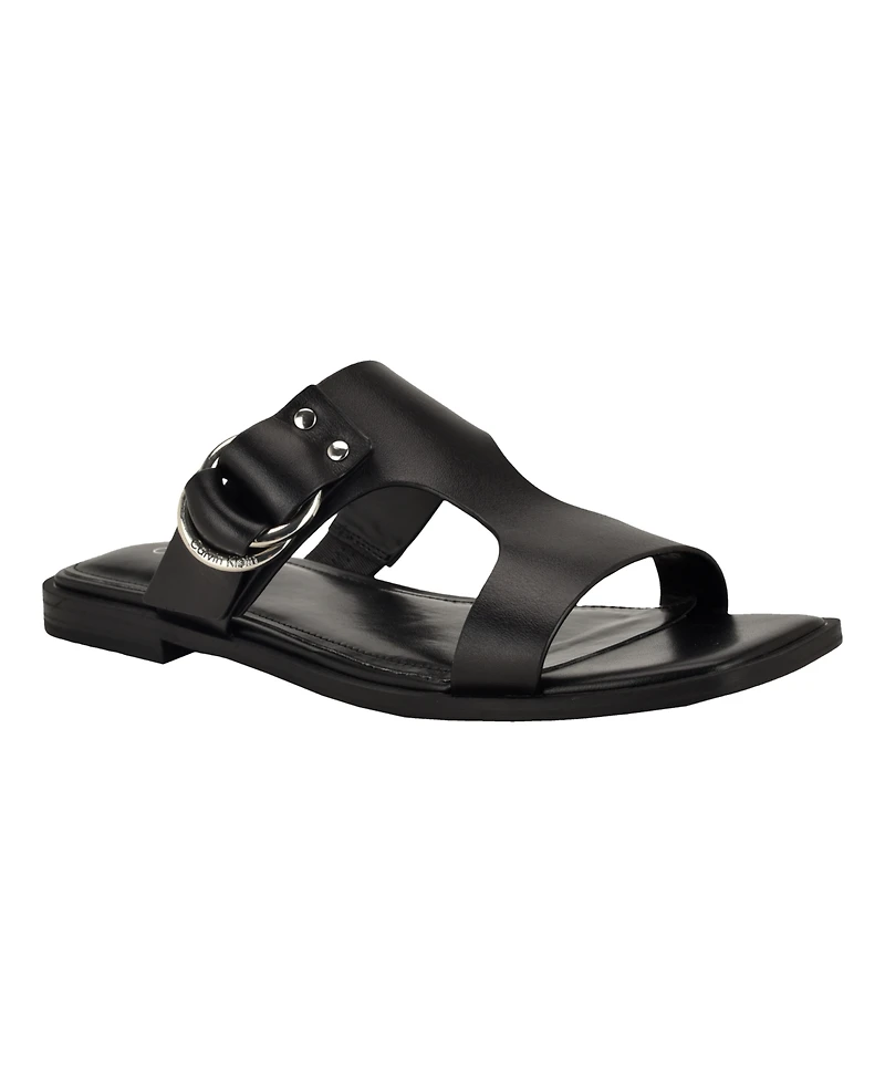 Calvin Klein Women's Meritt Leather Flat Slip-On Sandals