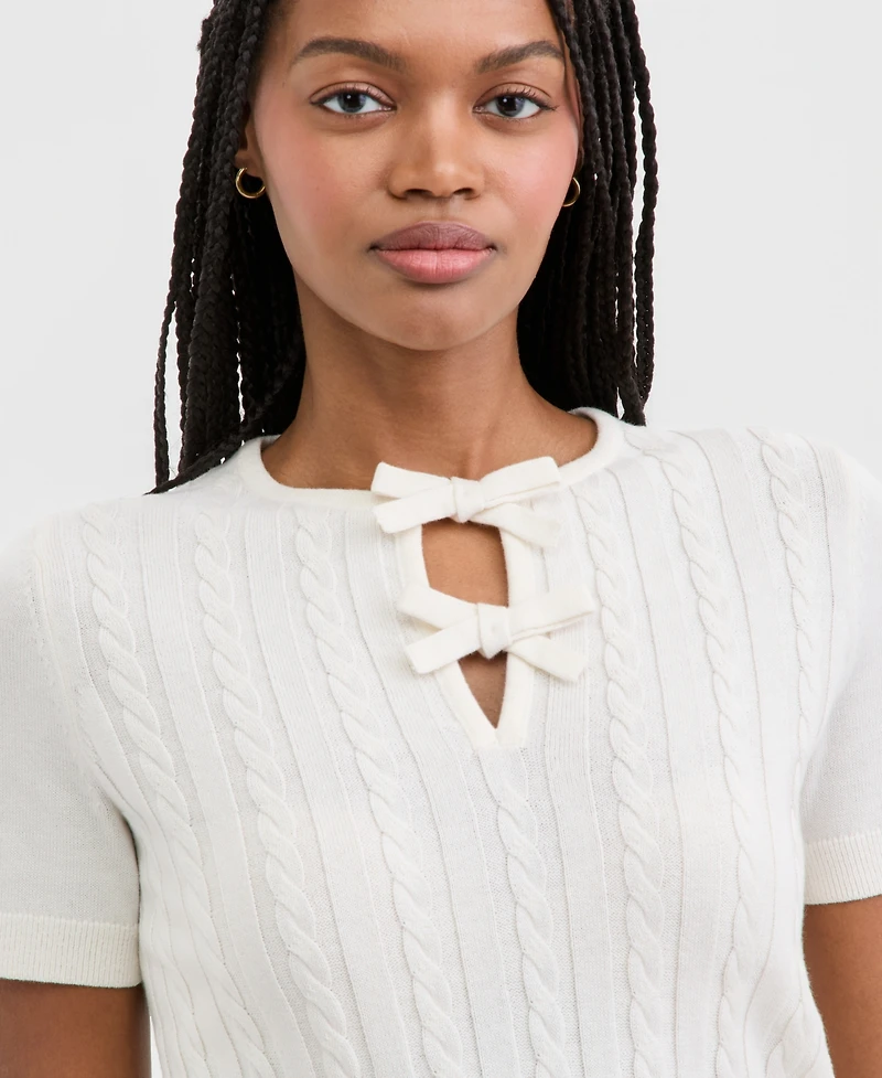 Nautica Jeans Women's Bow Cable-Knit Short-Sleeve Sweater