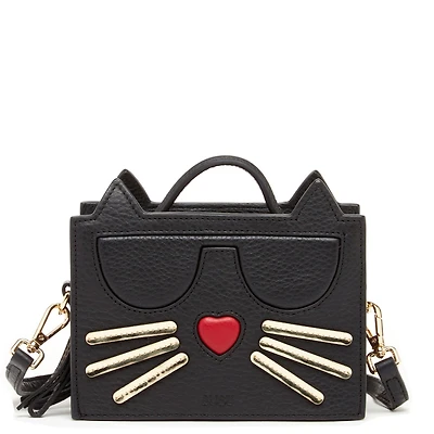 Pebble Leather Cat Crossbody Bag Cute Top Handle Purse Small Shoulder Handbag for Women & Girls with Gold Hardware and Detachable Strap