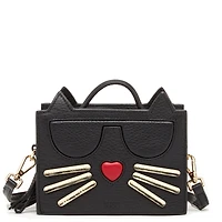 Pebble Leather Cat Crossbody Bag Cute Top Handle Purse Small Shoulder Handbag for Women & Girls with Gold Hardware and Detachable Strap