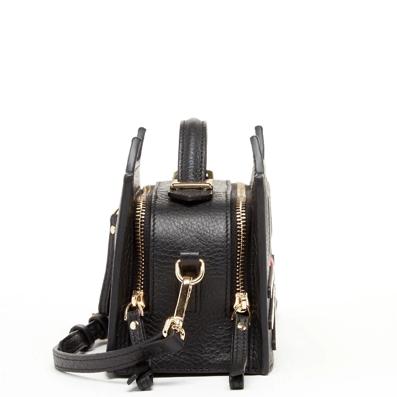 Pebble Leather Cat Crossbody Bag Cute Top Handle Purse Small Shoulder Handbag for Women & Girls with Gold Hardware and Detachable Strap