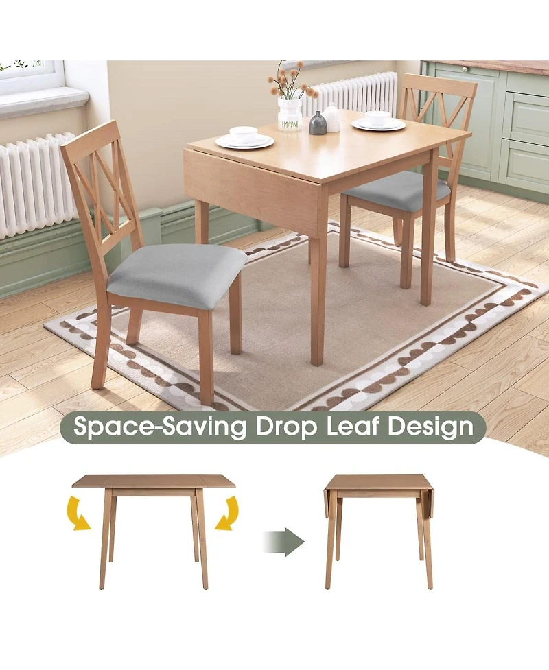 Maison Boucle 5-Piece Drop Leaf Dining Table Set with 4 Upholstered Chairs, Space-Saving Kitchen Table Set for Small Apartments-