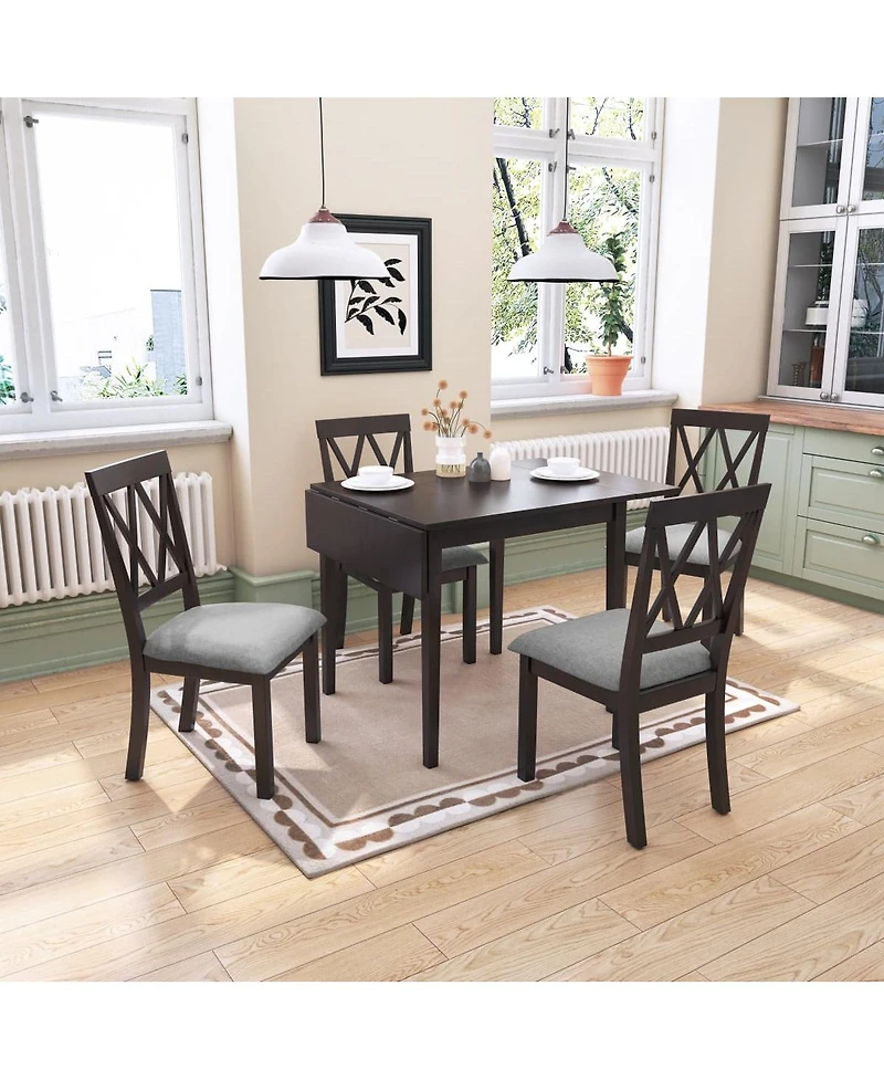 Maison Boucle 5-Piece Drop Leaf Dining Table Set with 4 Upholstered Chairs, Space-Saving Kitchen for Small Apartments