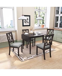 Maison Boucle 5-Piece Drop Leaf Dining Table Set with 4 Upholstered Chairs, Space-Saving Kitchen for Small Apartments