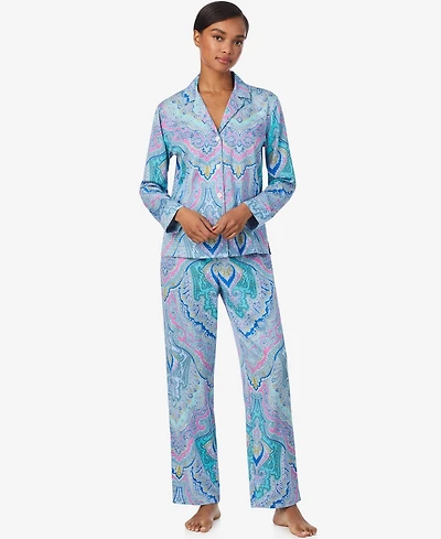 Lauren Ralph Women's Long Sleeve Notch Collar Pant Pajama Set