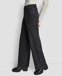 Dkny Jeans Women's Rhinestone High-Rise Wide-Leg
