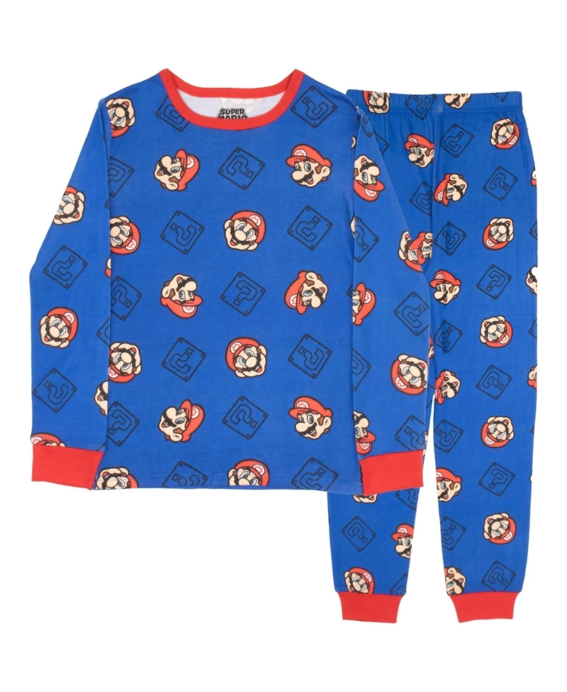 Mario Boys Long Sleeve Top and Pants 2 Piece Pajama Set