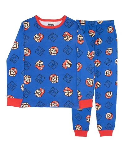 Mario Boys Long Sleeve Top and Pants 2 Piece Pajama Set