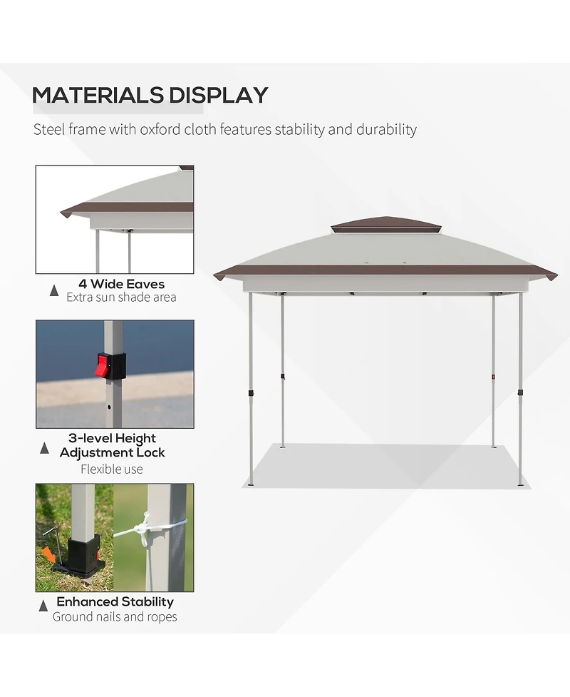Outsunny 12' x 12' Pop Up Canopy Sun Shade Instant Tent Folding with Mesh Sidewall Netting, 3-Level Adjustable Height and Storage Bag, Beige