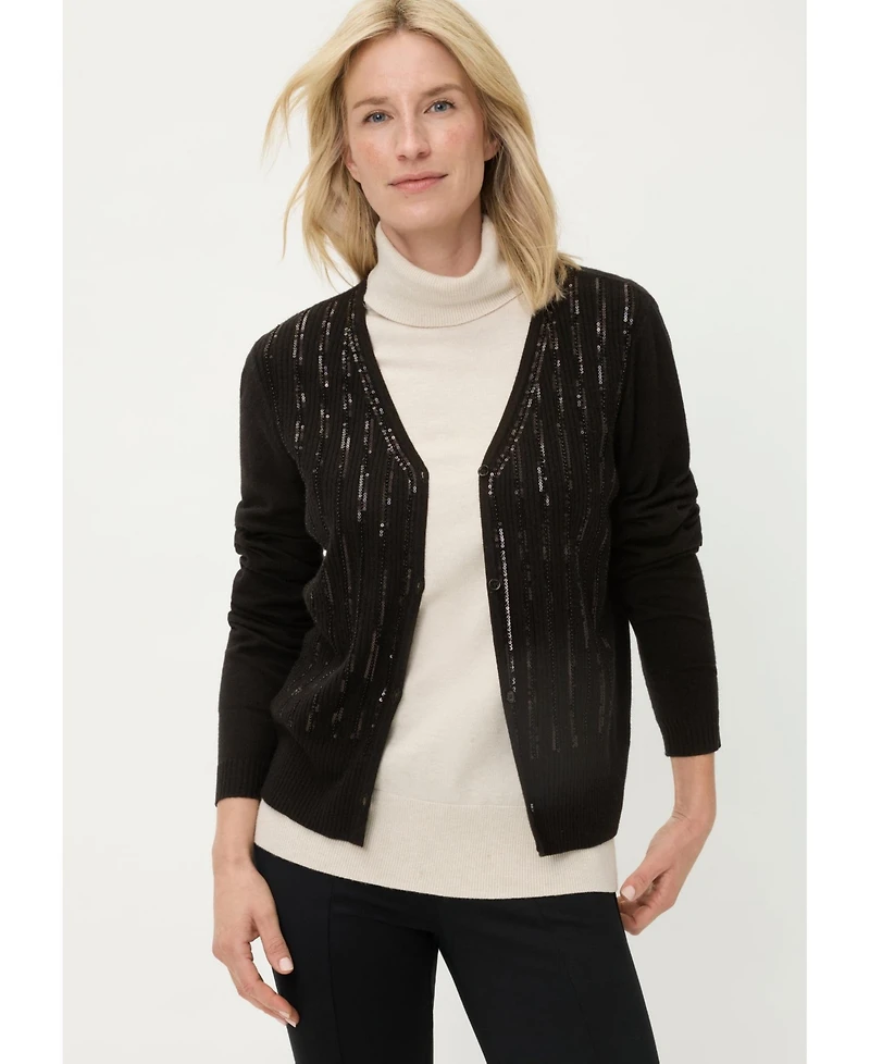 Olsen Women's Rib Knit Cardigan with Sequin Detail Sweater