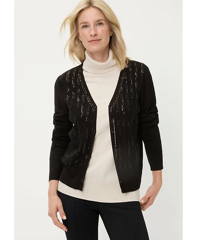 Olsen Women's Rib Knit Cardigan with Sequin Detail Sweater