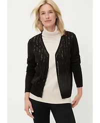Olsen Women's Rib Knit Cardigan with Sequin Detail Sweater