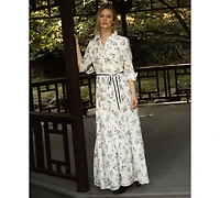 CeCe Women's Floral Long Sleeve Tie-Waist Shirtdress