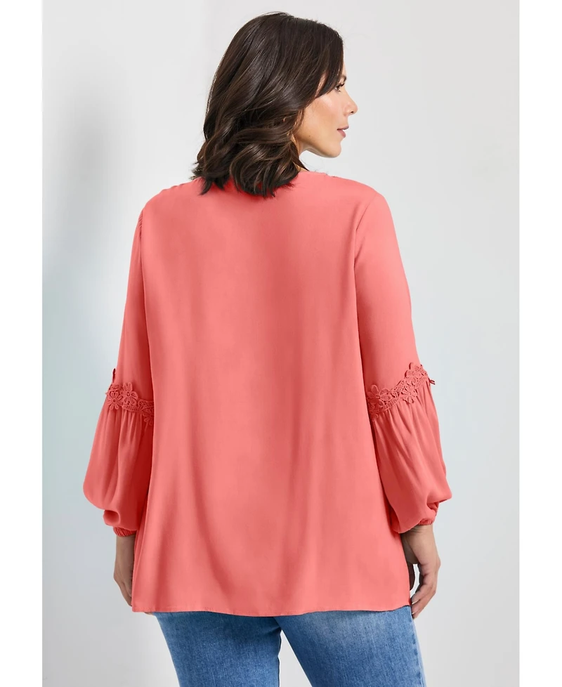 Avenue Women's Plus Crochet Lace Trim Top