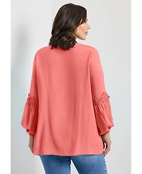 Avenue Women's Plus Crochet Lace Trim Top