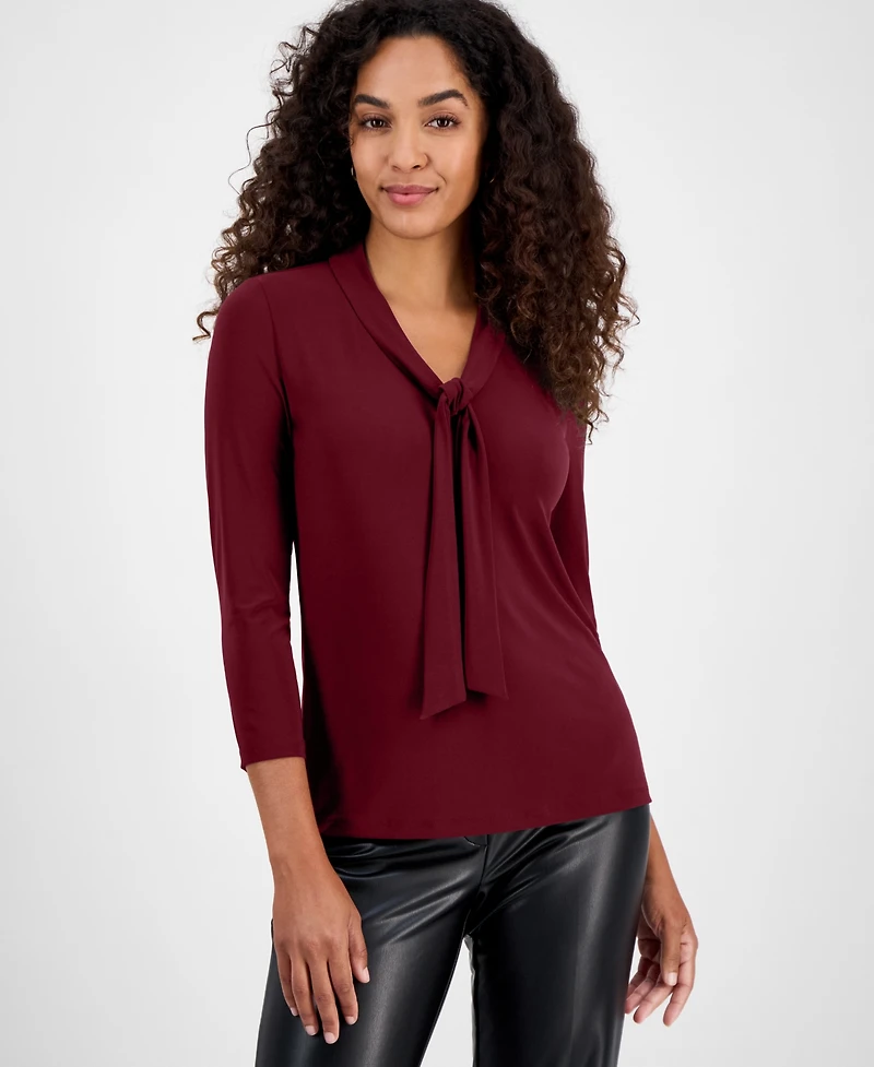 Kasper Women's Tie-Neck 3/4-Sleeve Top