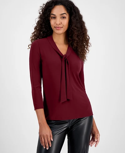 Kasper Women's Tie-Neck 3/4-Sleeve Top