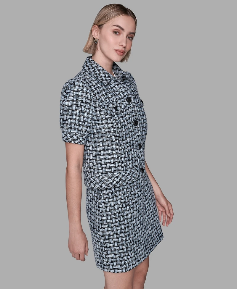 Karl Lagerfeld Paris Women's Cropped Weave Print Short-Sleeve Jacket