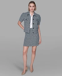 Karl Lagerfeld Paris Women's Cropped Weave Print Short-Sleeve Jacket