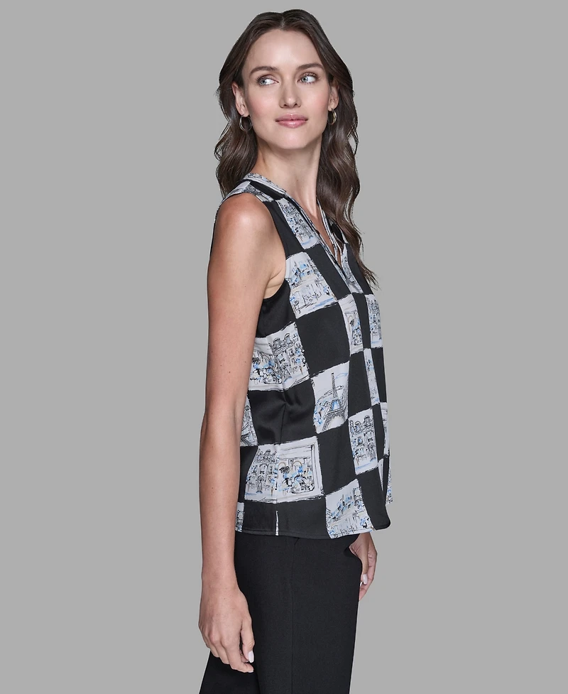 Karl Lagerfeld Paris Women's Sleeveless Printed V-Neck Top