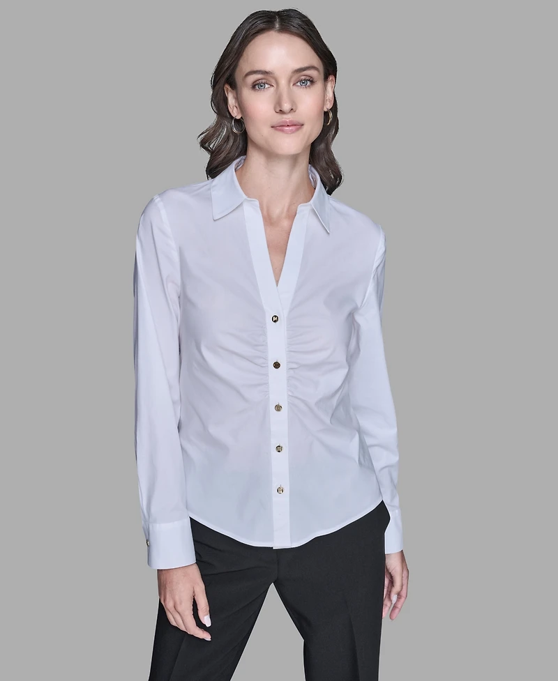 Karl Lagerfeld Paris Women's Cinched Waist Collared Top