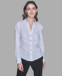 Karl Lagerfeld Paris Women's Cinched Waist Collared Top