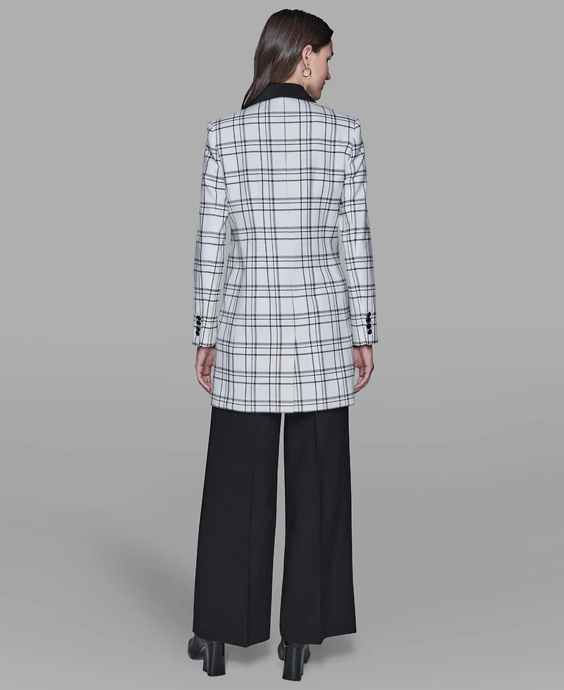 Karl Lagerfeld Paris Women's Checkered Contrast Long Jacket
