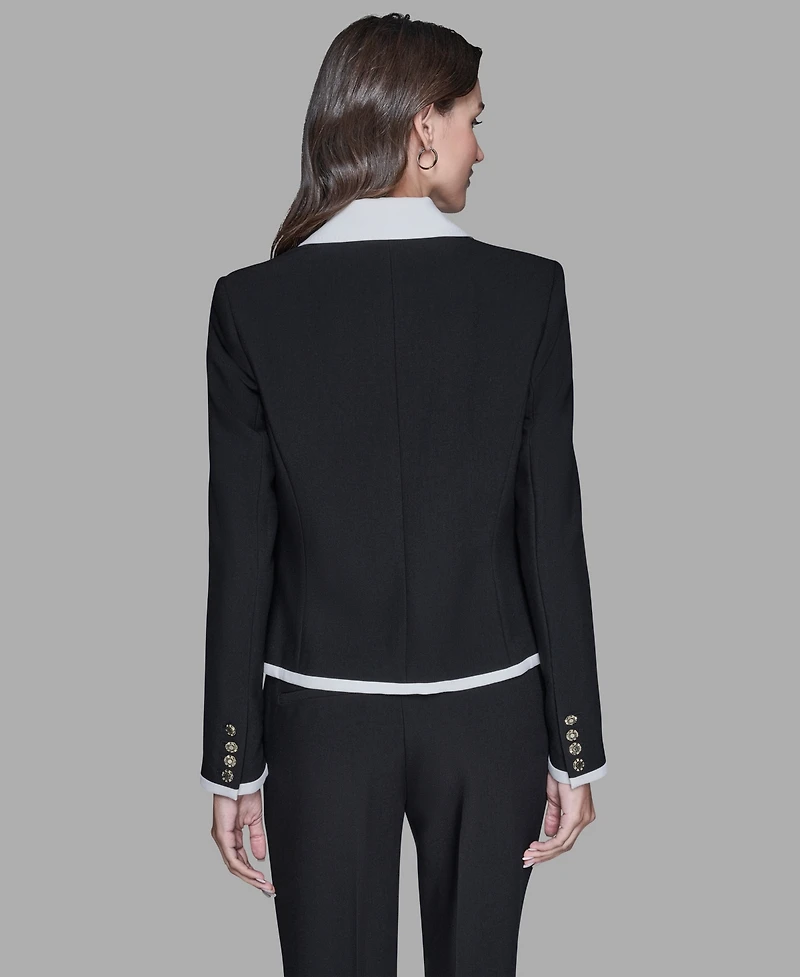 Karl Lagerfeld Paris Women's Contrast Cropped Lapel Collar Jacket