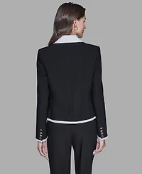Karl Lagerfeld Paris Women's Contrast Cropped Lapel Collar Jacket