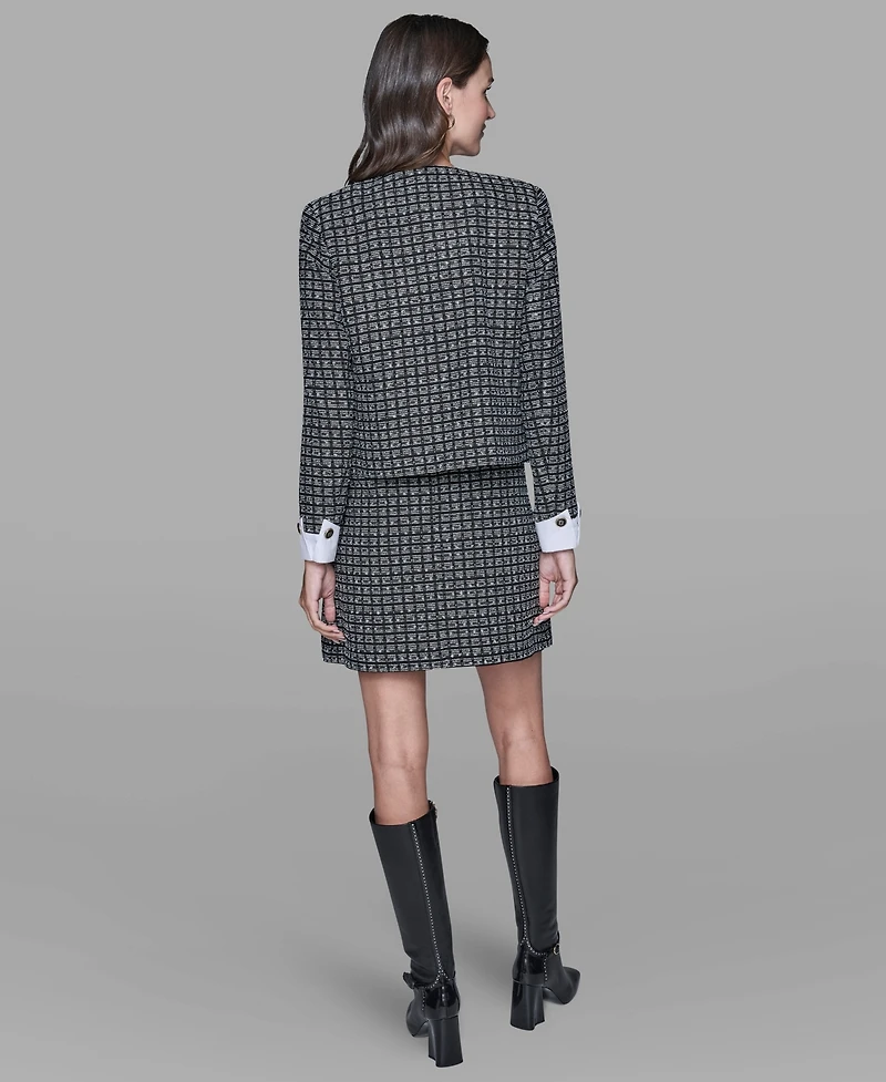 Karl Lagerfeld Paris Women's Cropped Long-Sleeve Tweed Jacket